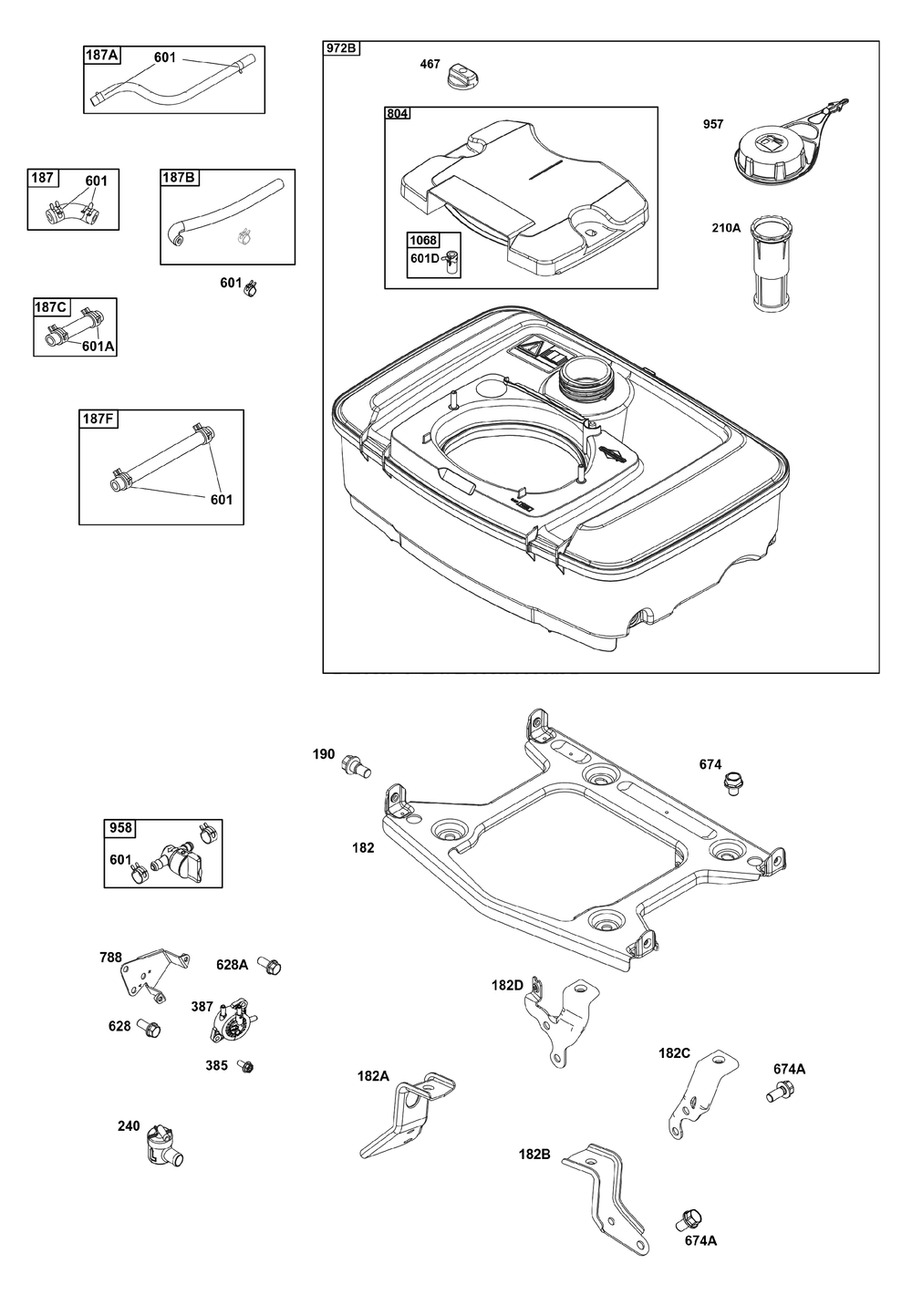 Fuel Supply Group Diagram and Parts List for 305447-0338-F1 200000 - 399999 Briggs and Stratton Engine